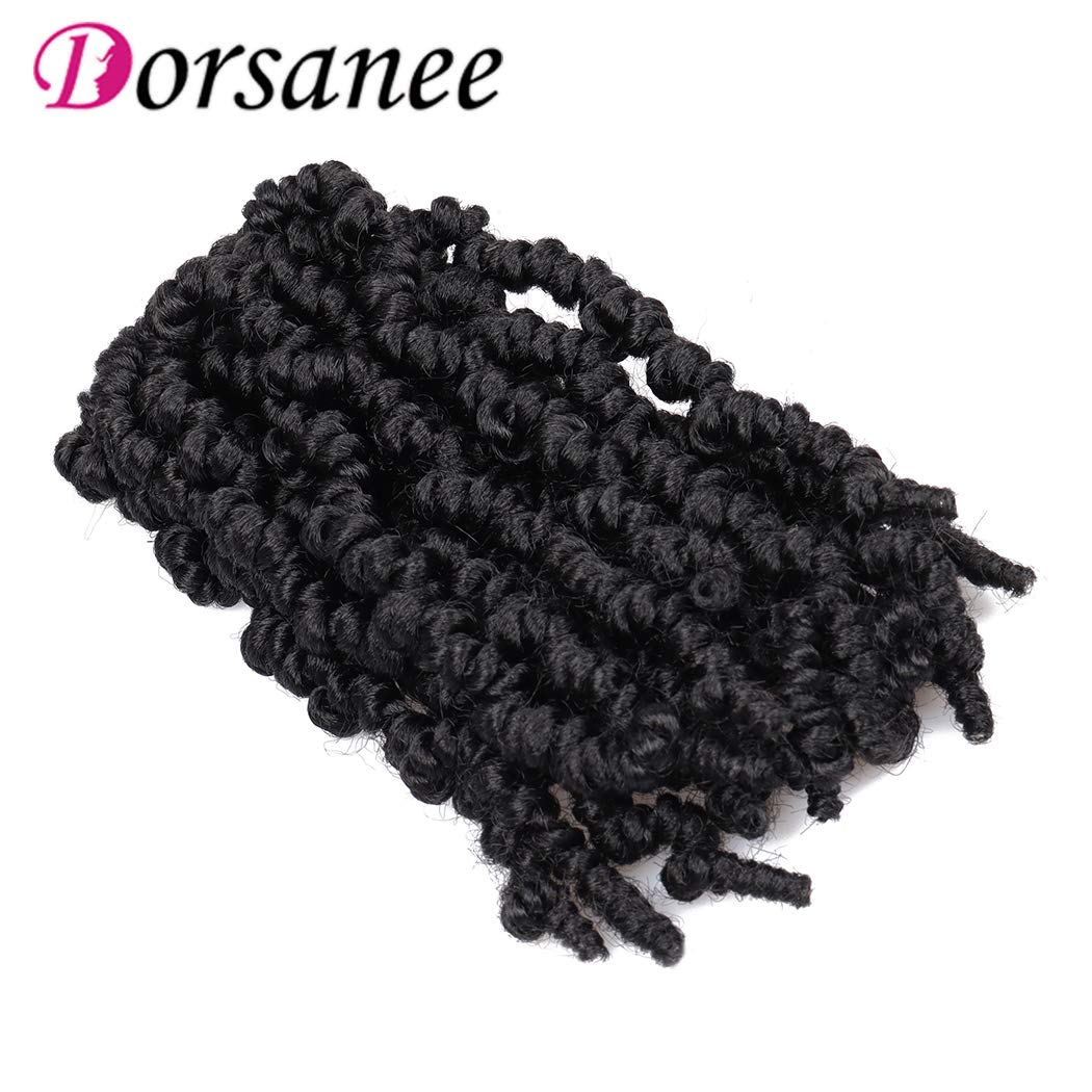 Dorsanee Pre-twisted Spring Twist Crochet Hair 8 Inch 4 Packs Short Curly Crochet Hair Pre Looped Crochet Braids Mini Passion Twists Fluffy Twist Synthetic Hair Extensions (8 Inch,1B#)