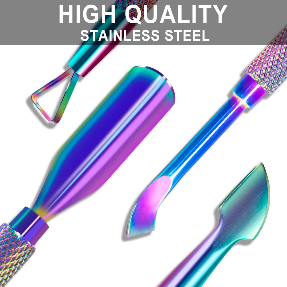 2PCS Metal Chameleon Cuticle Pusher and Cutter Remover Salon Quality Stainless Steel Gel Nail Polish Peeler Scraper Durable Manicure and Pedicure Cleaner Tool For Fingernail and Toenail