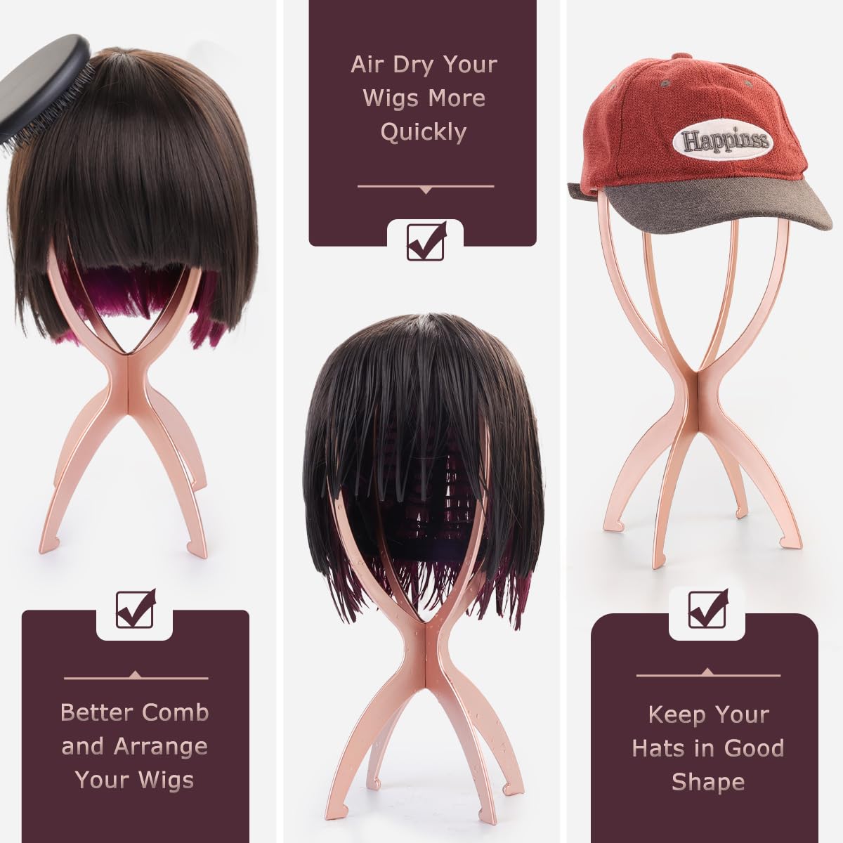 Dreamlover Wig Head Stand for Wigs, Rose Gold, 3 Packs
