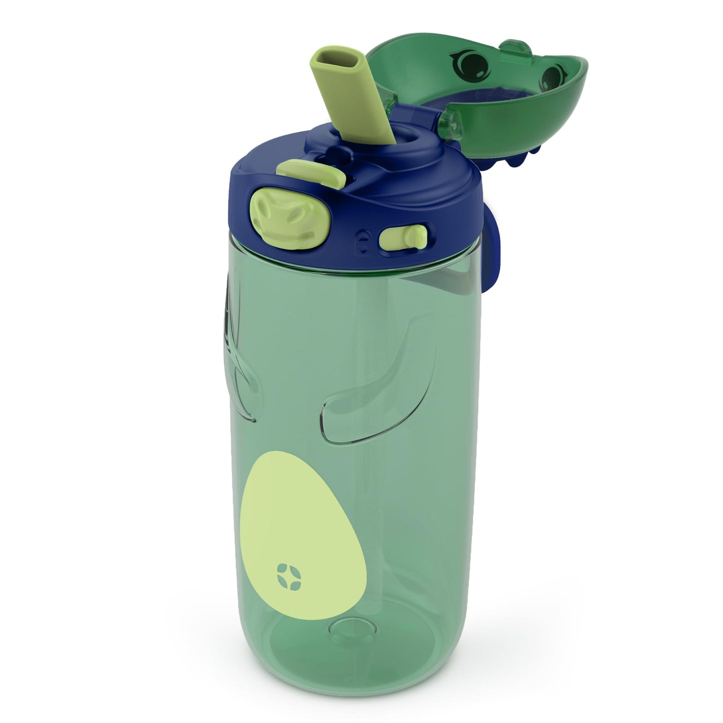 Ello Ellies 16oz Plastic Kids Water Bottle with Straw and Built-in Carrying Handle and Leak-Proof Locking Lid for School backpack, Lunchbox and Outdoor Sports, Dino