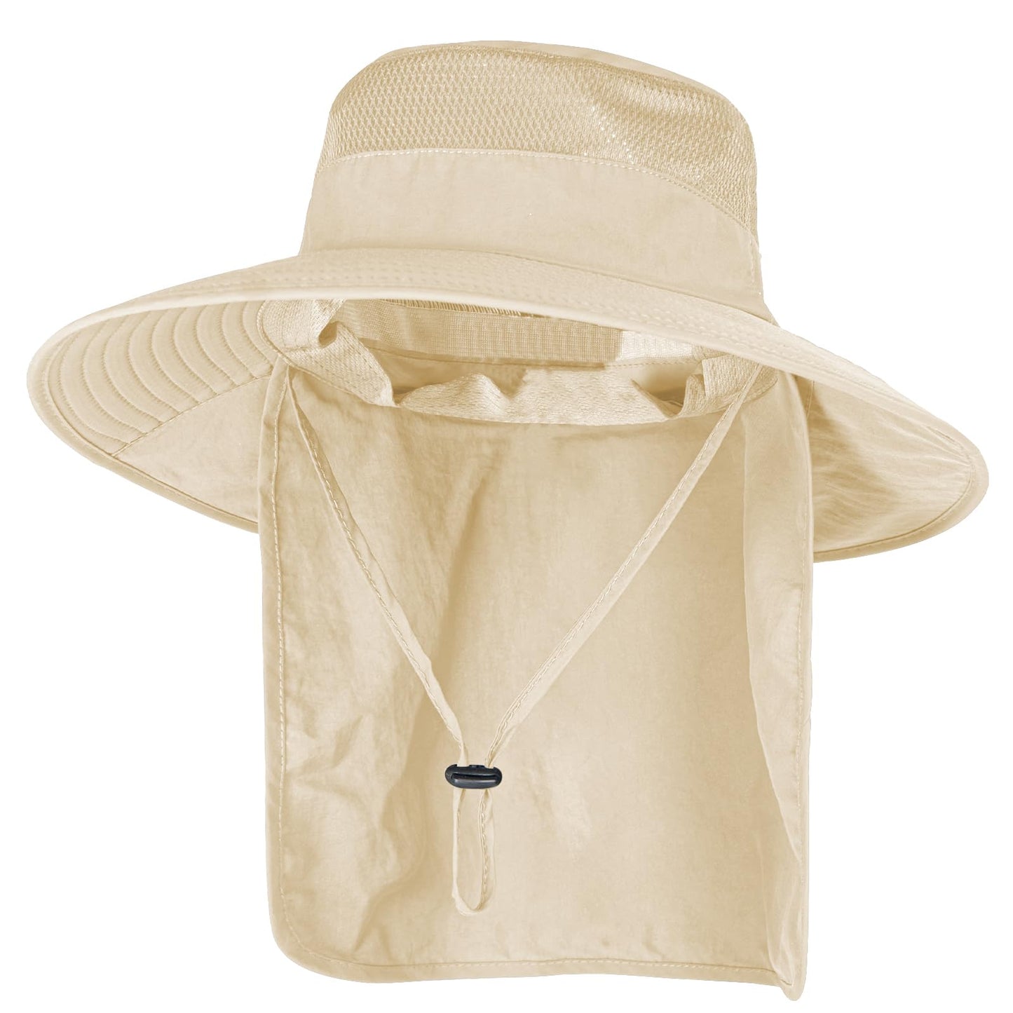 2Pack Sun Hats for Men Women Fishing Hat UPF 50+ Breathable Wide Brim Bucket Hats Summer UV Protection Safari Hat with Neck Flap Black/Beige