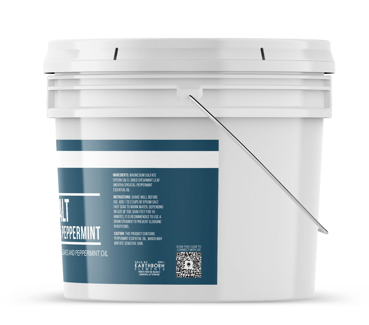 Earthborn Elements Spearmint & Peppermint Epsom Salt Foot Soak, 1 Gallon Bucket, Minty Aroma, With Real Spearmint Leaves (8 Pounds)