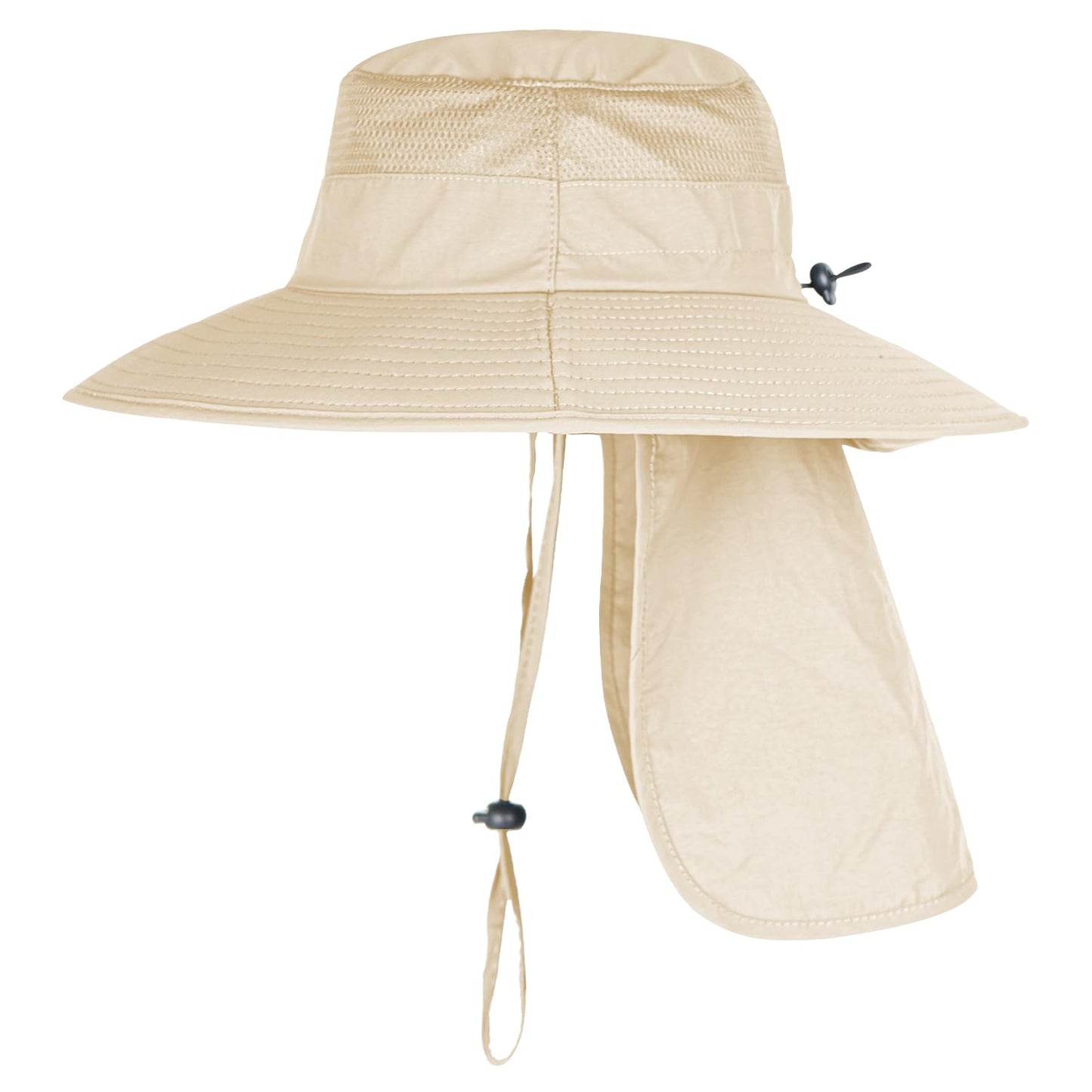 2Pack Sun Hats for Men Women Fishing Hat UPF 50+ Breathable Wide Brim Bucket Hats Summer UV Protection Safari Hat with Neck Flap Black/Beige