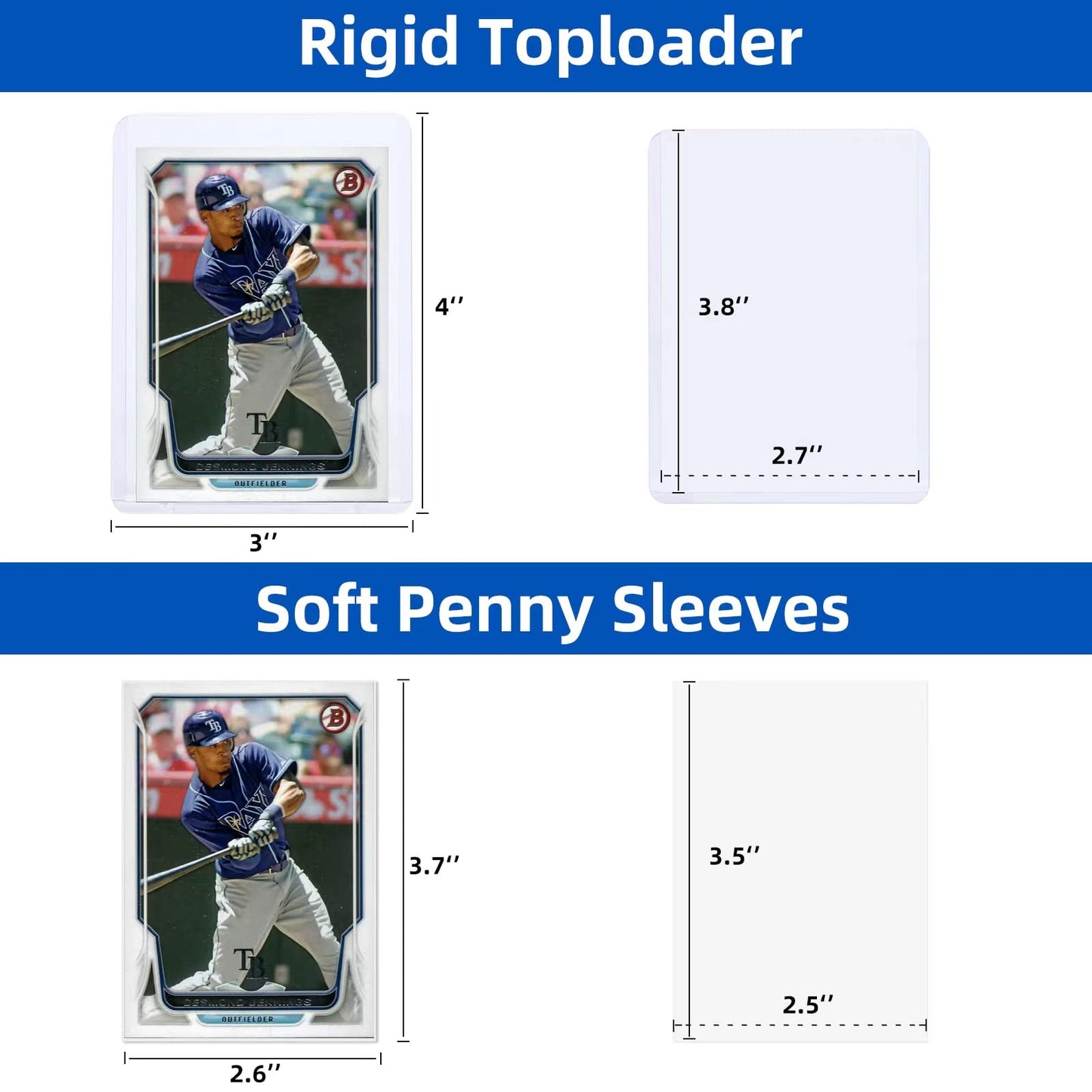 1000 Card Sleeves Top Loaders for Cards, Arjiekwei 3"X4" Baseball Card Protectors Hard Plastic, Premium Toploaders Card Holder for Sports Football Trading Cards (500 Toploaders + 500 Penny Sleeves)