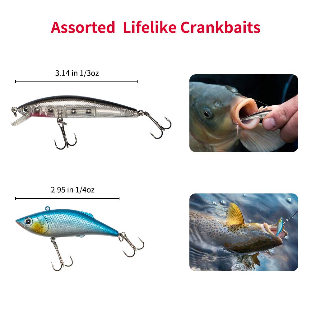 24Pcs Fishing Lures Kit for Freshwater Bait Tackle Kit for Bass Trout Salmon Fishing Accessories Tackle Box Including Spoon Lures Soft Plastic Worms Crankbait Jigs Fishing Hooks Topwater Lures