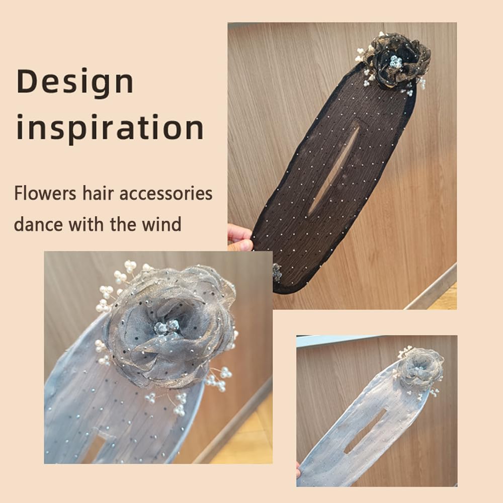 Easy Snap Roll Hair Clips, Butterfly Hair Bun Maker Set with Embroidered Flowers (6Pcs)
