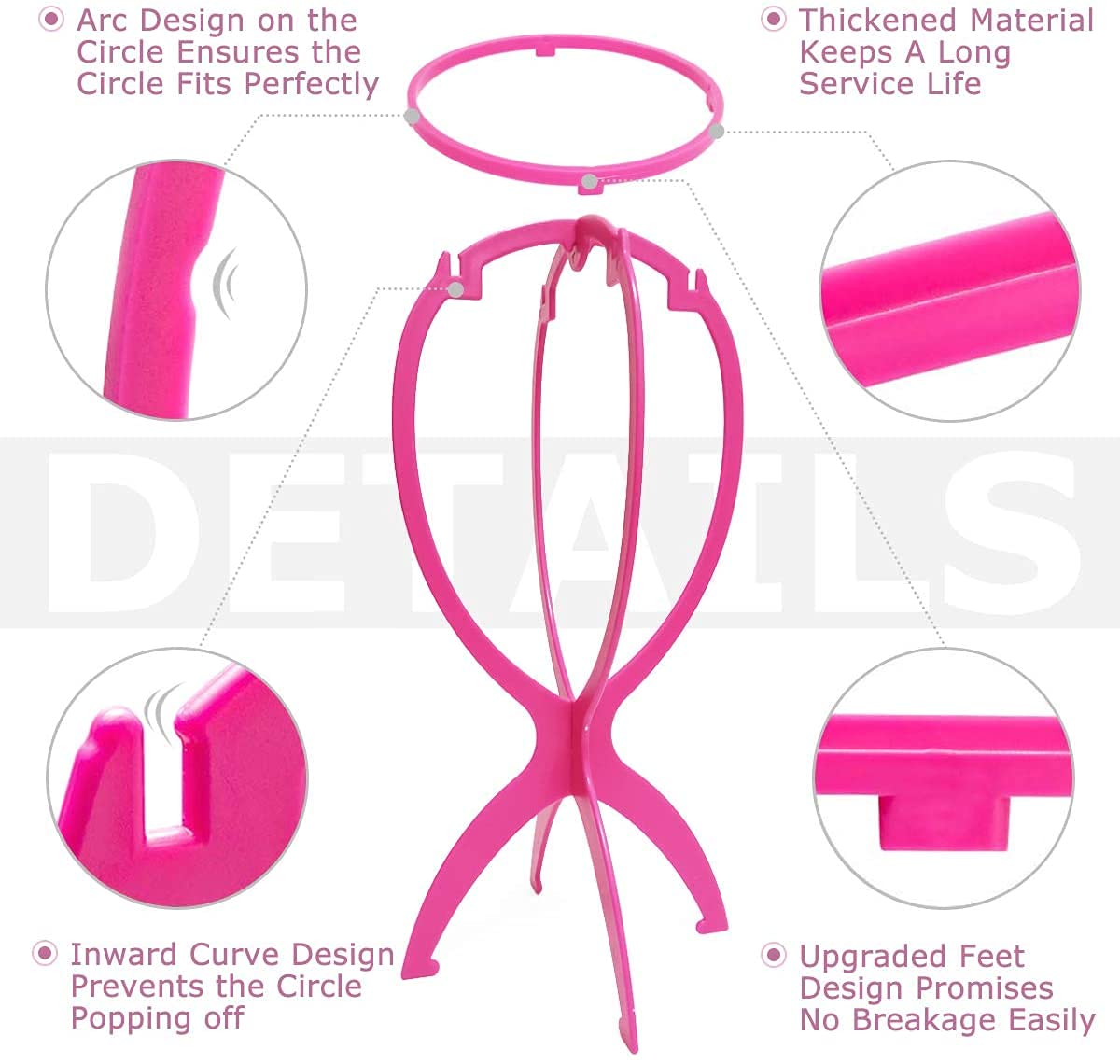 Dreamlover Wig Head Stand, Wig Holder, Hot Pink, 3 Packs