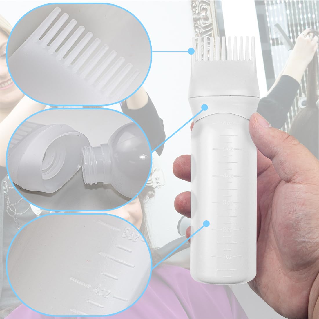 ELANE 4 Pack Root Comb Applicator Bottle,Oil Comb Applicator for Hair Dye Shampoos Hair Salons (2 pink + 2 white)