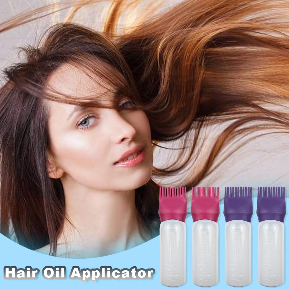 ELANE 4 Pack Root Comb Applicator Bottle, Hair Oiling Applicator for Hair Dye, Shampoos, Salons. (Purple+Red)