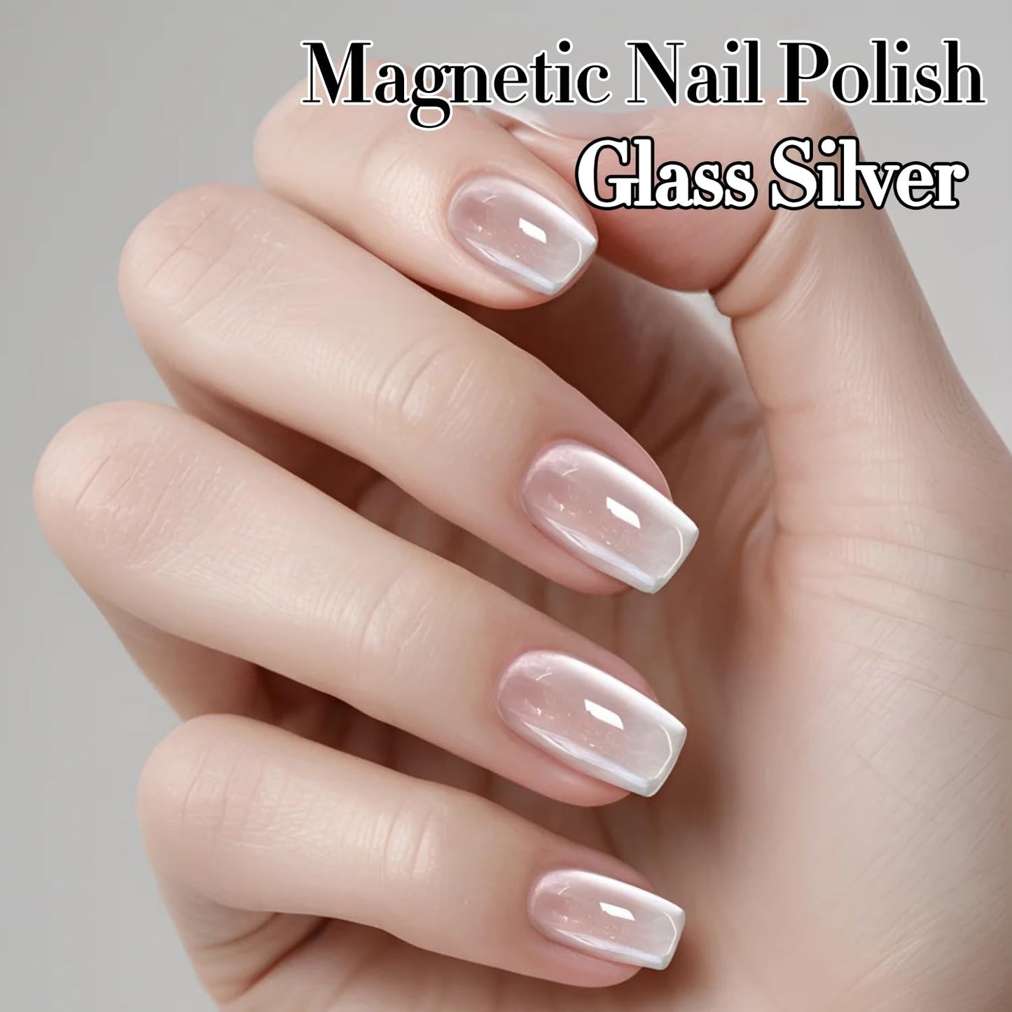 Double Rhythm 15ML Glass Cat Eye Gel Polish with Magnet Same Color Same Bottle Holographic Glitter Shimmer Salon Soak Off Magnetic Nail at Home (Clear Silver-MC1147)