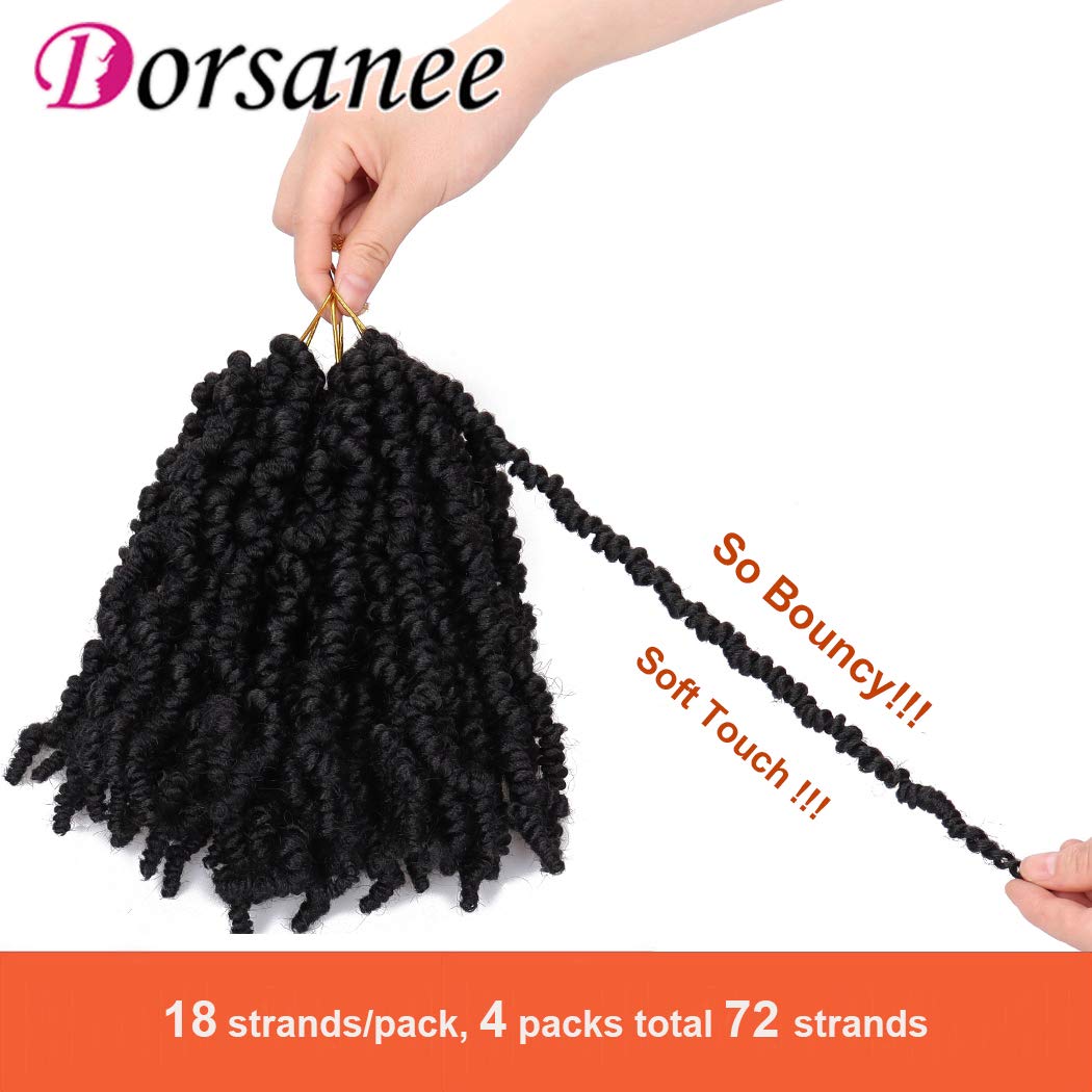 Dorsanee Pre-twisted Spring Twist Crochet Hair 8 Inch 4 Packs Short Curly Crochet Hair Pre Looped Crochet Braids Mini Passion Twists Fluffy Twist Synthetic Hair Extensions (8 Inch,1B#)