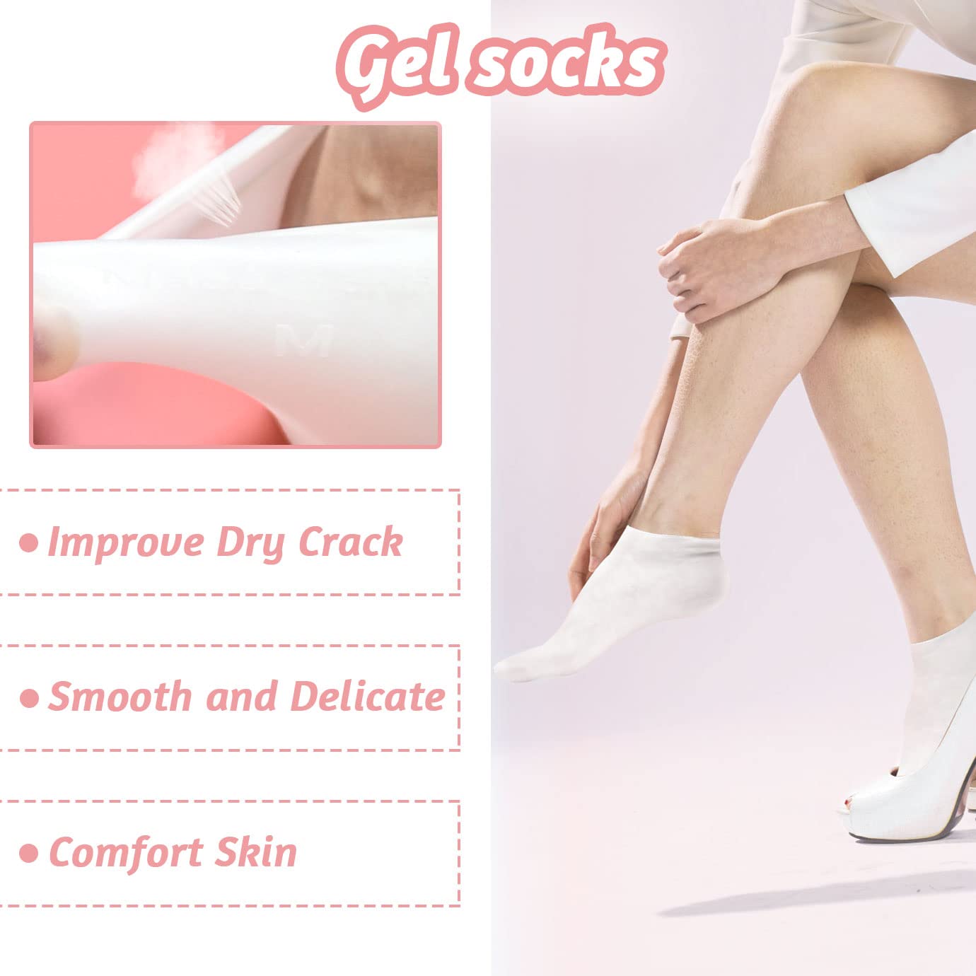 3 Pairs Silicone Socks, Silicone Moisturizing Socks Aloe Socks Silicone Gel Heel Socks for Women Men Dry Cracked Foot Skin(Medium, 3 Colors)
