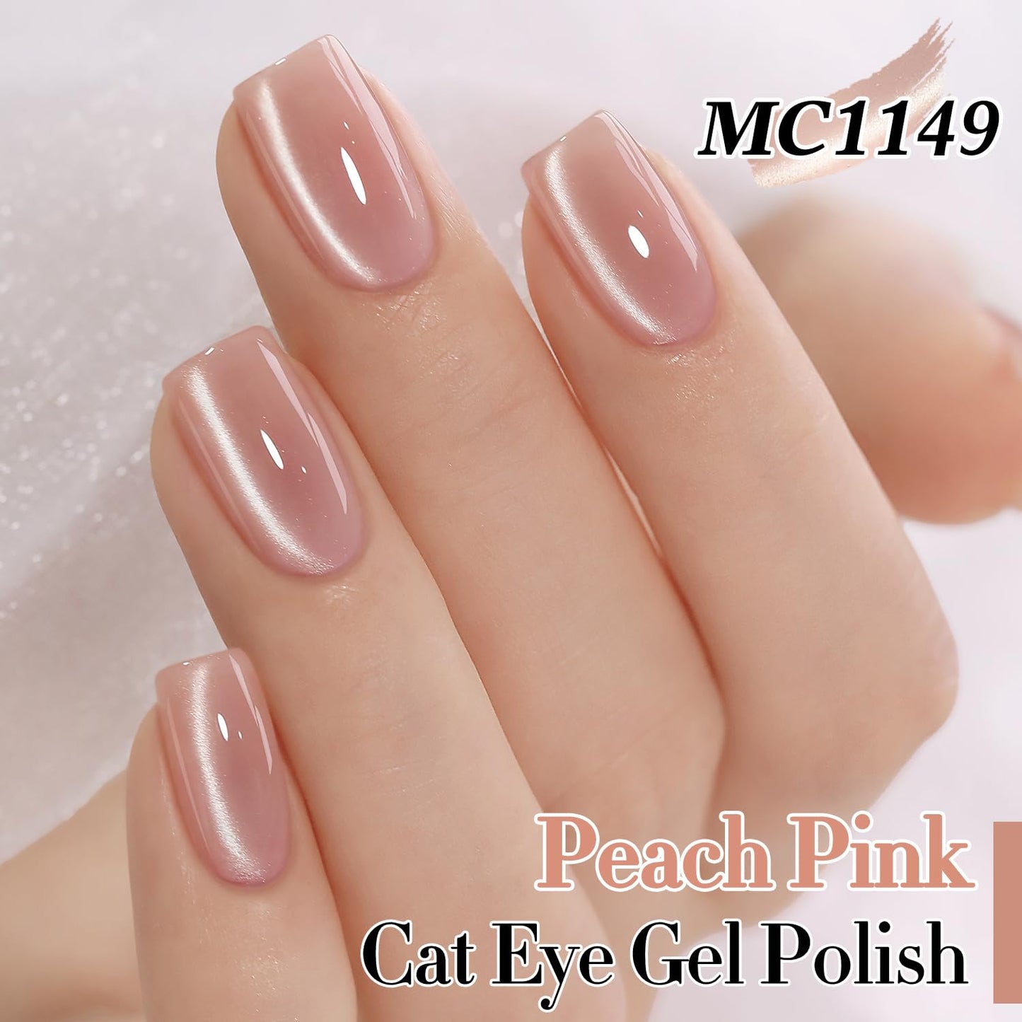 Double Rhythm 15ML Glass Cat Eye Gel Polish with Magnet Same Color Same Bottle Holographic Glitter Shimmer Salon Soak Off Magnetic Nail at Home (Peach Pink-MC1149)