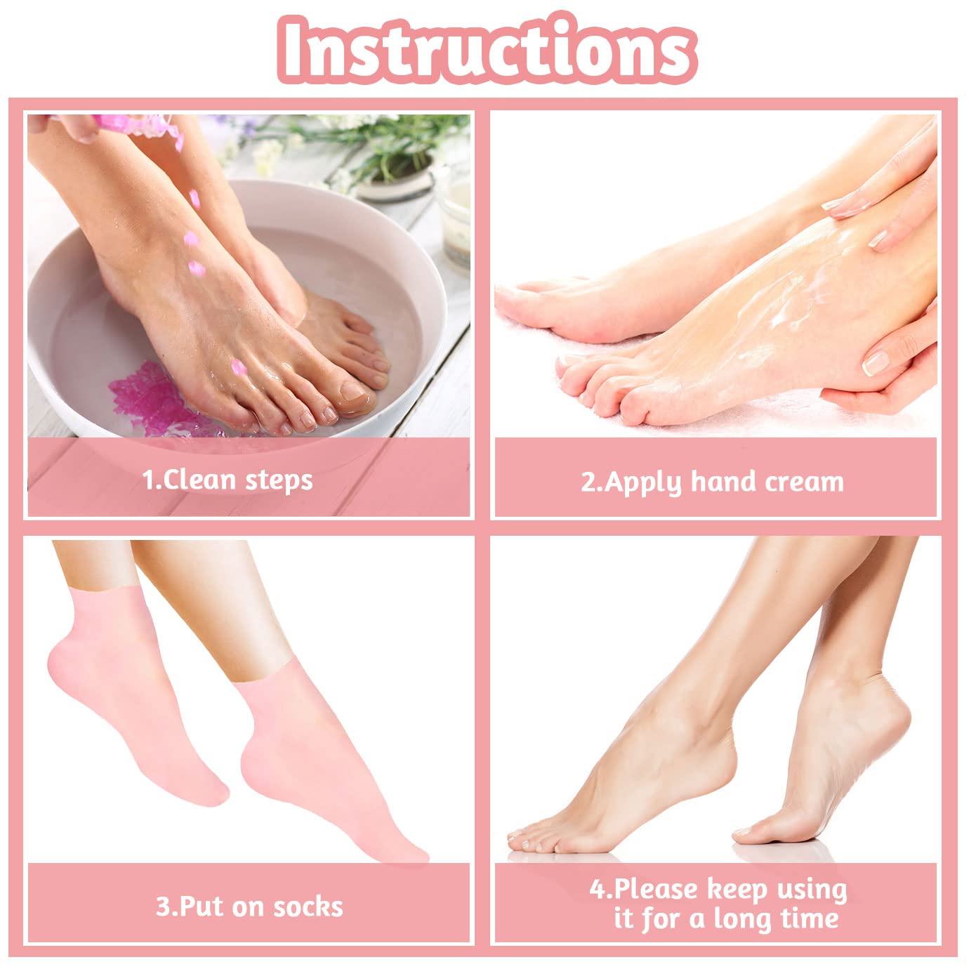 3 Pairs Silicone Socks, Silicone Moisturizing Socks Aloe Socks Silicone Gel Heel Socks for Women Men Dry Cracked Foot Skin(Medium, 3 Colors)