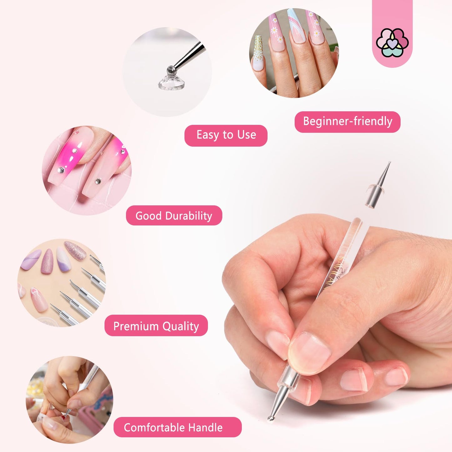 SAVILAND Quick-Paint Dotting Tools Nail Art Pen: 5PCS Multi-Size Nail Art Tools Double Ended Nail Design Kit for Dot Drawing Home Salon, Pattern Tracing Pen, Ball Embossing Pen for Transfer Paper