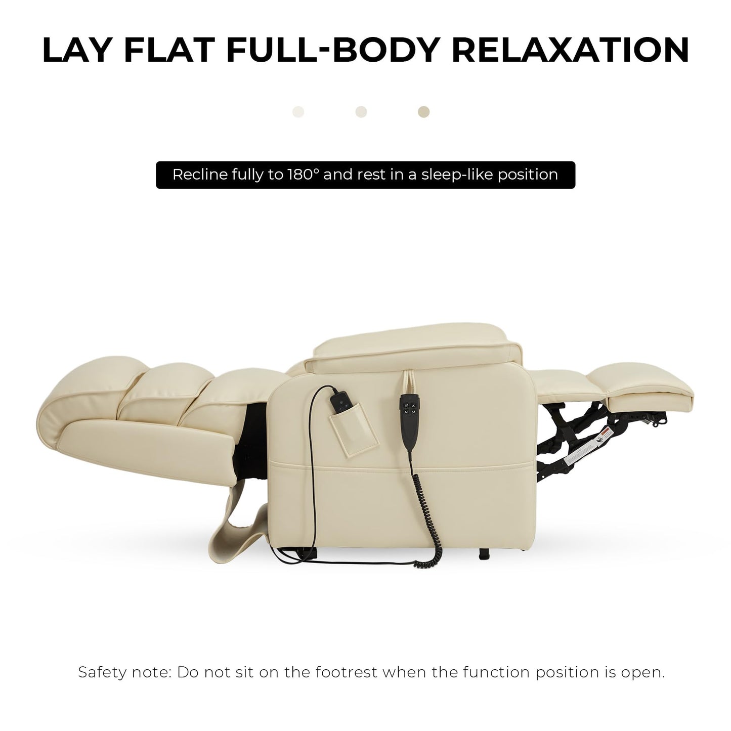 DYNOX Medium Power Dual Motor Lift Recliners Chairs for Elderly Lay Flat Lift Chair with Infinite Positions, Heat & Massage, Supports 300 LBS(9188,Faux Leather,Cream)