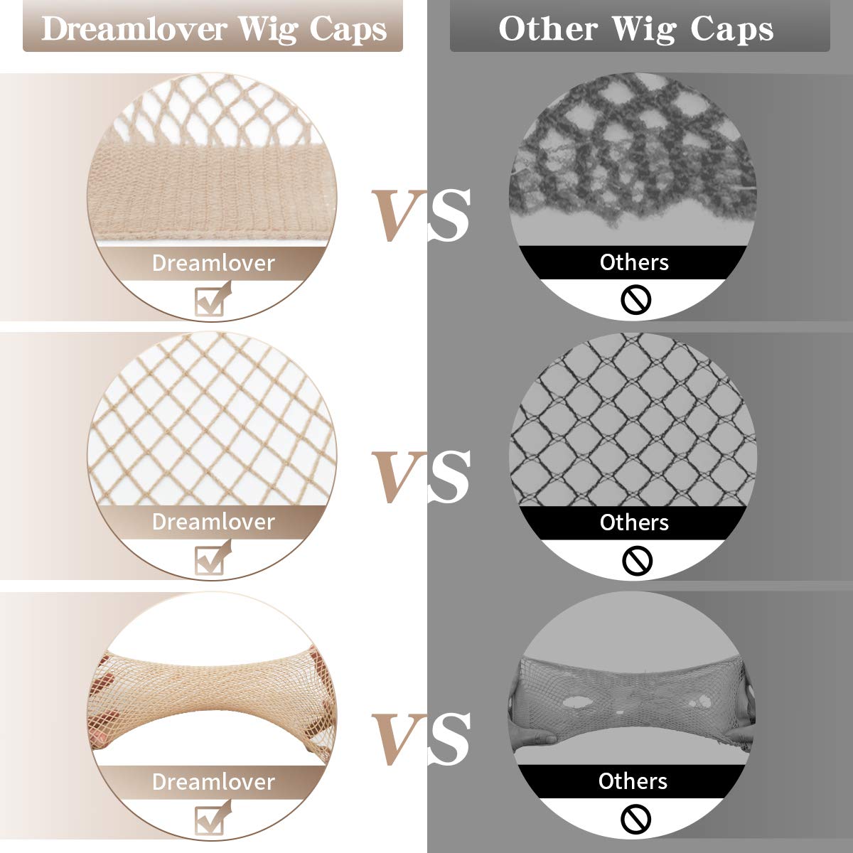 Dreamlover Wig Cap for Long Hair, Hair Net for Wig, Fishnet Wig Cap for Women, Natural Nude, 3 Pieces