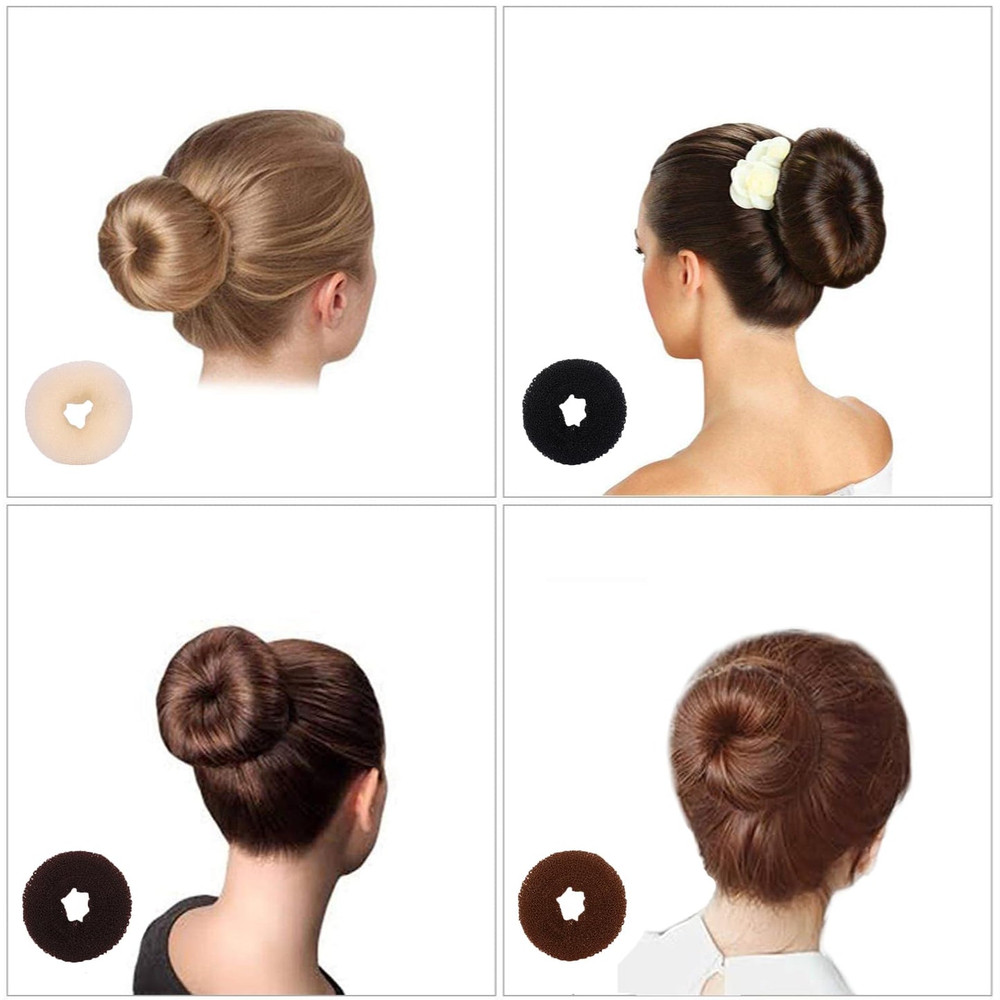 10 Pcs Hair Bun Maker - Donut Bun Maker for Hair(5 medium and 5 small),Ballet Bun for Women and Kids with Elastic Hair Ties, Hair Pins(Black)