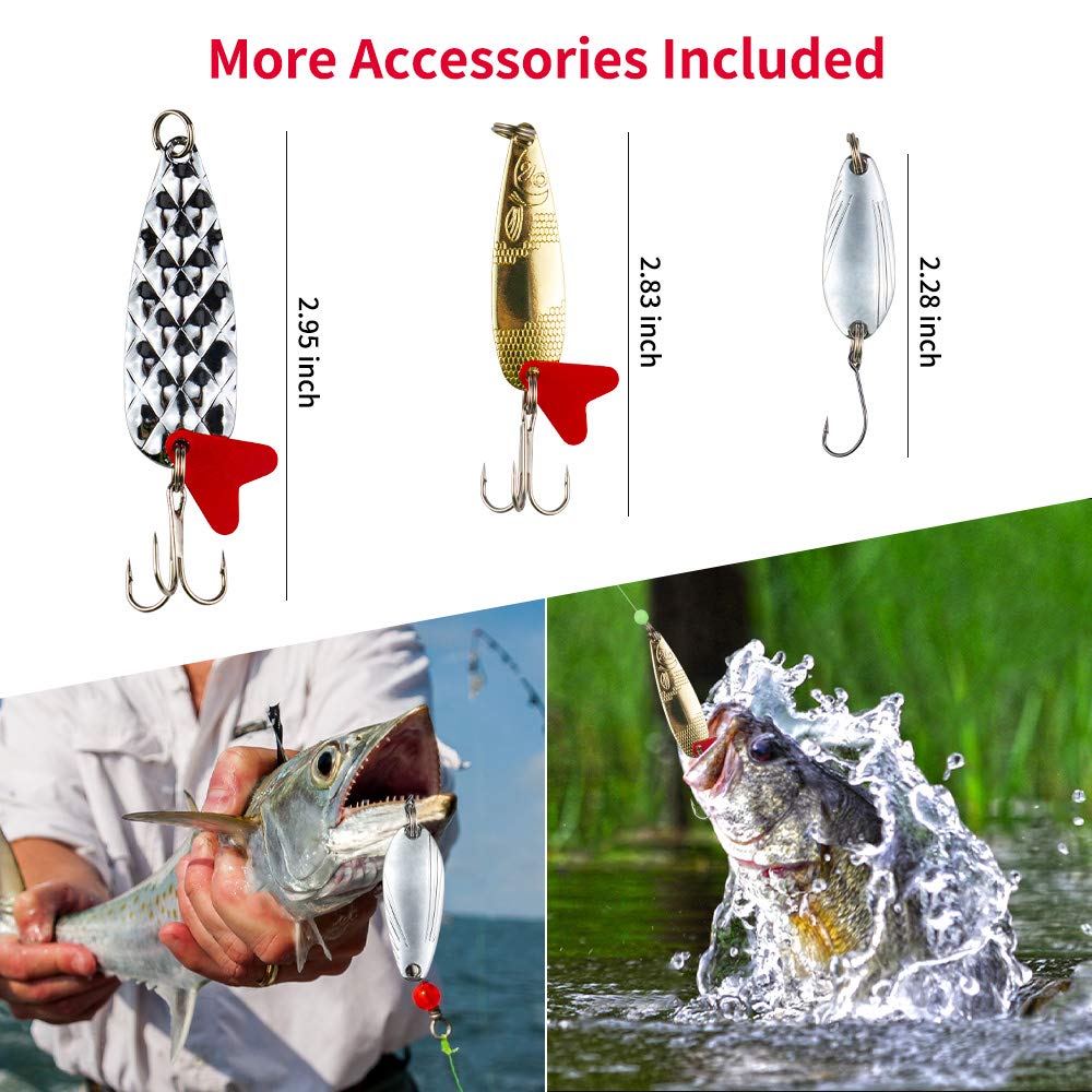 24Pcs Fishing Lures Kit for Freshwater Bait Tackle Kit for Bass Trout Salmon Fishing Accessories Tackle Box Including Spoon Lures Soft Plastic Worms Crankbait Jigs Fishing Hooks Topwater Lures