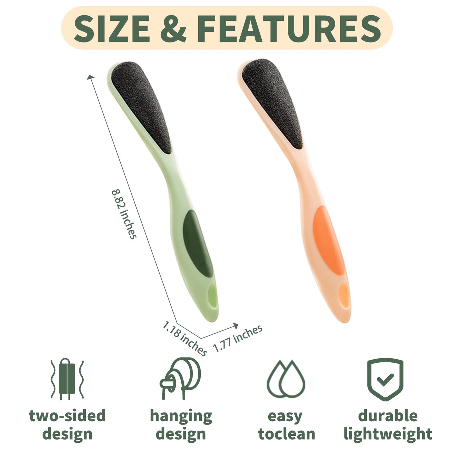 2-Pack Double-Sided Pumice Stone for Feet, Foot Pumice with Handle, Ergonomic Easy to Reach, Feet Scrubber with Fine-Grained Frosted Stones, for Callus Removal, Improve Circulation Foot Care