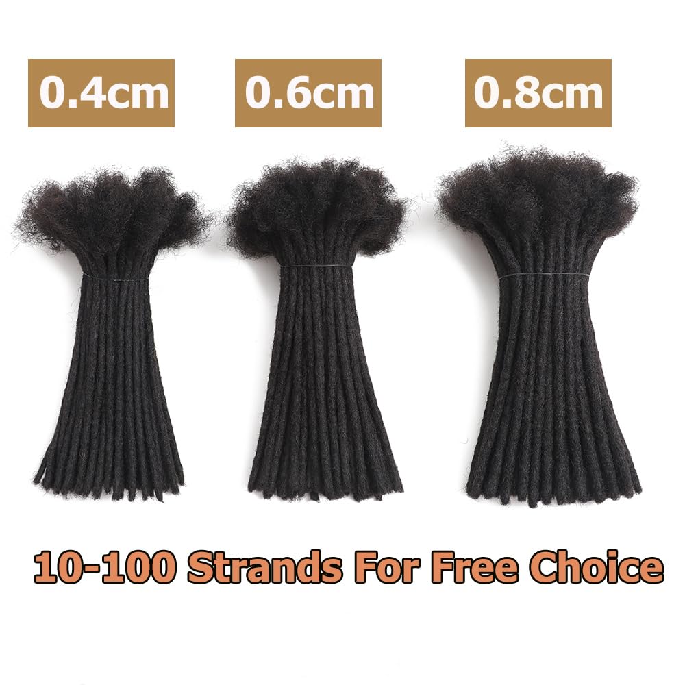Dreadlock Extensions Human Hair 10-100 Strands 100% Full Handmade Permanent Loc Extension Human Hair for Women/Men/Kids Can Be Dyed Bleached Curled Twisted (0.4cm 1B, 4 inch 30 Strands)