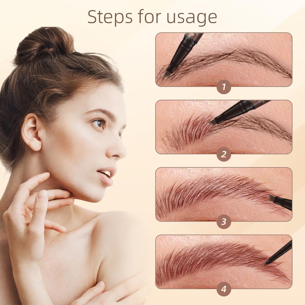 2 in 1 Eyebrow Pencil, 2025 NEW Magic Eyebrow Tattoo Pencil 4 Fork Tip, Waterproof Eyebrow Pen Microblading Eyebrow Pencil Natural Fine Stroke Eyebrow Pen (Black)