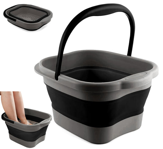 DoroSun Collapsible Foot Tub Feet Soaking Spa Bath with Massager Acupoints for Circulation, Plastic Inflatable Feet Soak Basin Foldable Foot Soaker Bucket Footbath Bowl Tools for Men Adults, Black