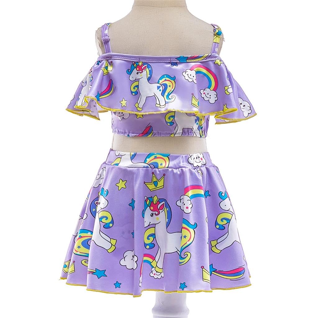 Dressy Daisy Unicorn Swimsuit Bathing Suit Swimwear 2 Piece Tankini with Swim Dress for Little Girls Size 5, Purple