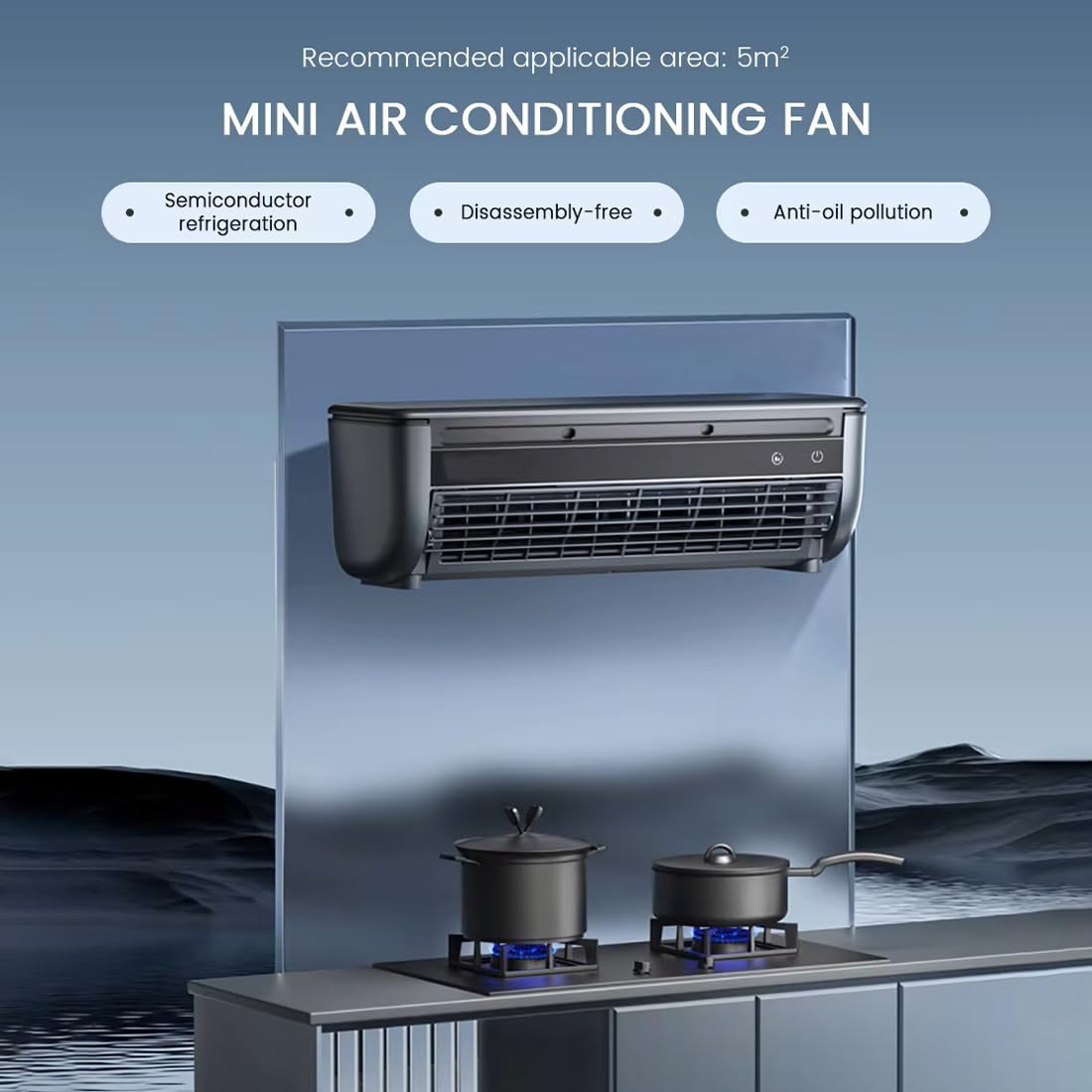 Edon Mini Portable Air Conditioner, Portable Cooling Air-Conditioning Fan, No Drilling Kitchen Wall Wireless Charging Air Conditioner Fan, Ice Mist Ions, Rapid Cooling, for Home Kitchen (Black)