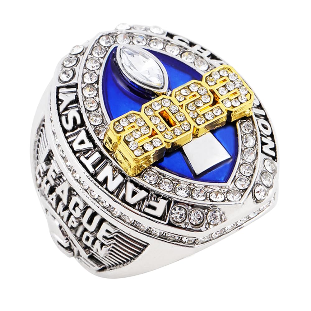 2023 Fantasy Football Championship Ring | Heavy FFL Champion Ring | Gold Silver Tone Plated Award Trophy for Fantasy Football League Winner (size 8, ring and stand together)