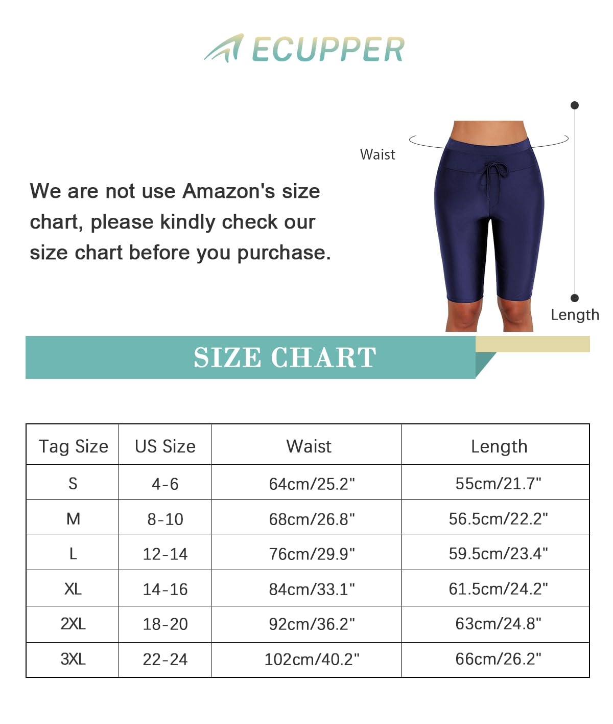 ECUPPER Women High Waisted Swim Shorts Capri Plus Size Swim Leggings Boardshorts Knee Length Swimsuit Pants for Beach Surf Navy-1 M