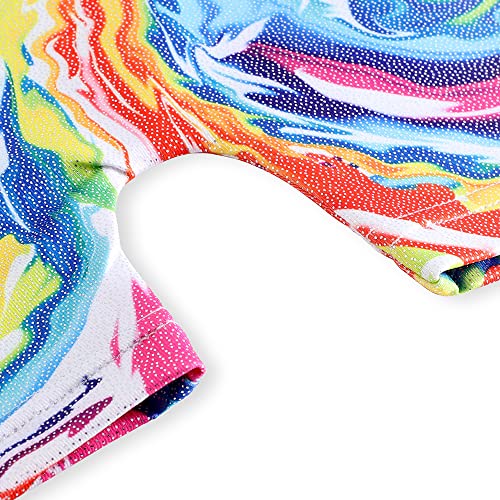 EQSJIU Gymnastics Leotards for Girls with Shorts Yellow Swirl Toddlers Biketards Rainbow Unicorn Dinosaur Mermaid Leopard Donut Galaxy