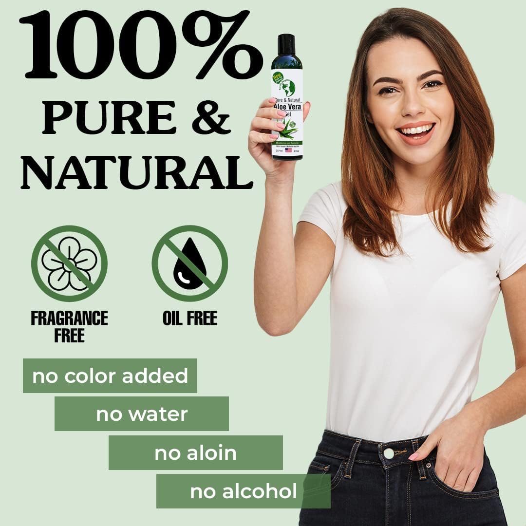 Earth's Daughter Organic Aloe Vera from 100% Pure and Natural Cold Pressed Aloe with 8 oz Disc Top Dispenser - Great for Face - Hair - Sunburn - Dry Skin