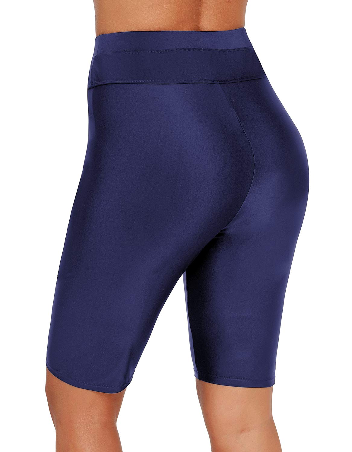 ECUPPER Women High Waisted Swim Shorts Capri Plus Size Swim Leggings Boardshorts Knee Length Swimsuit Pants for Beach Surf Navy-1 M