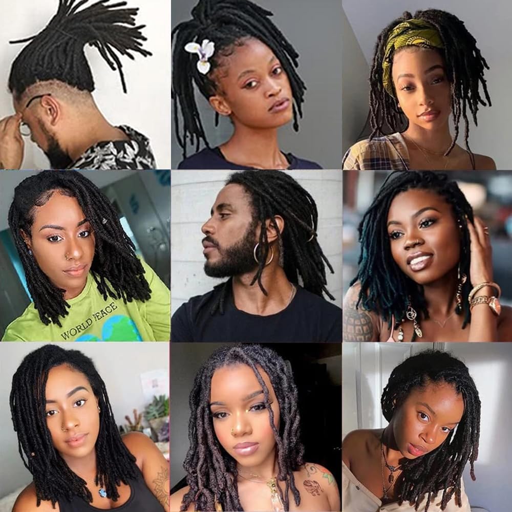 Dreadlock Extensions Human Hair 100% Human Hair for Man/Women/Kids Full Handmade Permanent Loc Extensions Can Be Dyed Bleached Curled Twisted Soft Dreadlocks (0.4cm Thickness 10 Inch 60 Strands, 1B)