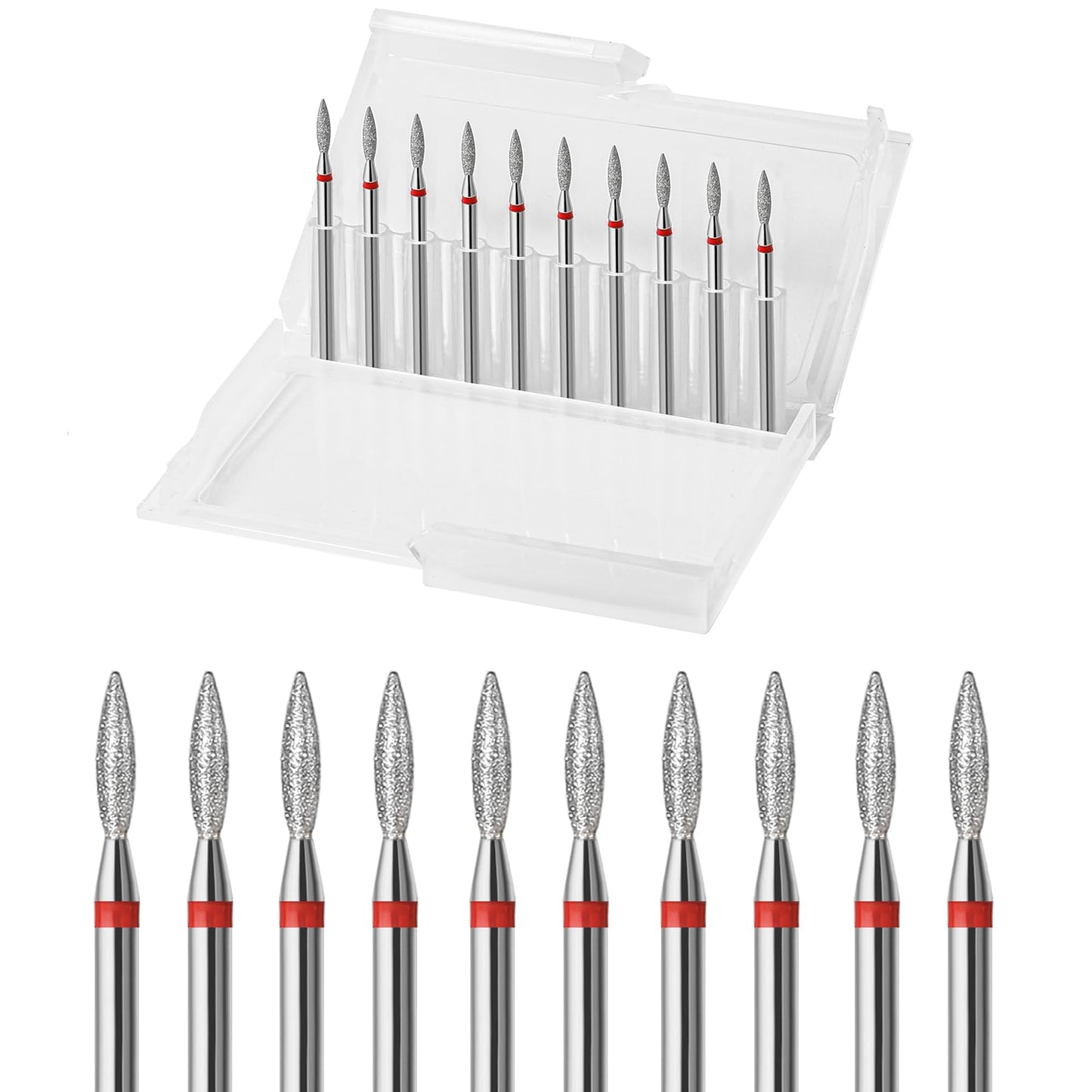 ERUIKA 10pcs Diamond Flame Cuticle Drill Bits Set, Professional Cuticle Nail Drill Bits for Dead Skin 3/32'' Nails Dry Manicure Pedicure Shape Remove Nail Salon Tools(Fine-F)