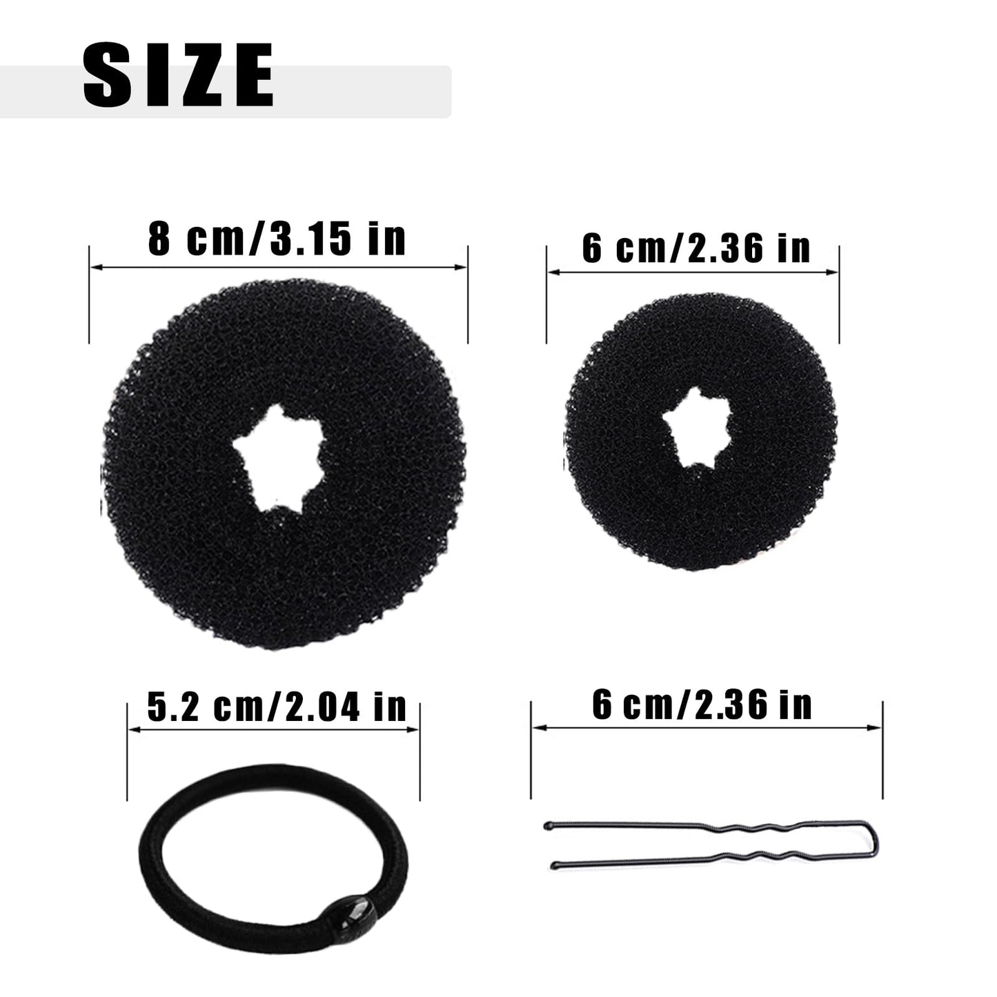 10 Pcs Hair Bun Maker - Donut Bun Maker for Hair(5 medium and 5 small),Ballet Bun for Women and Kids with Elastic Hair Ties, Hair Pins(Black)