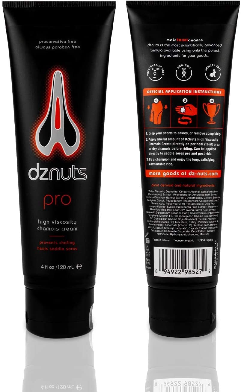 dznuts Men's Pro Chamois Cream, Anti -Chafing Cream for Saddle Sores, Chafing, Rubbing, Inner Thighs Friction for Cyclists, Runners, Triathletes - 4 Pack (4 Fl Oz Each)