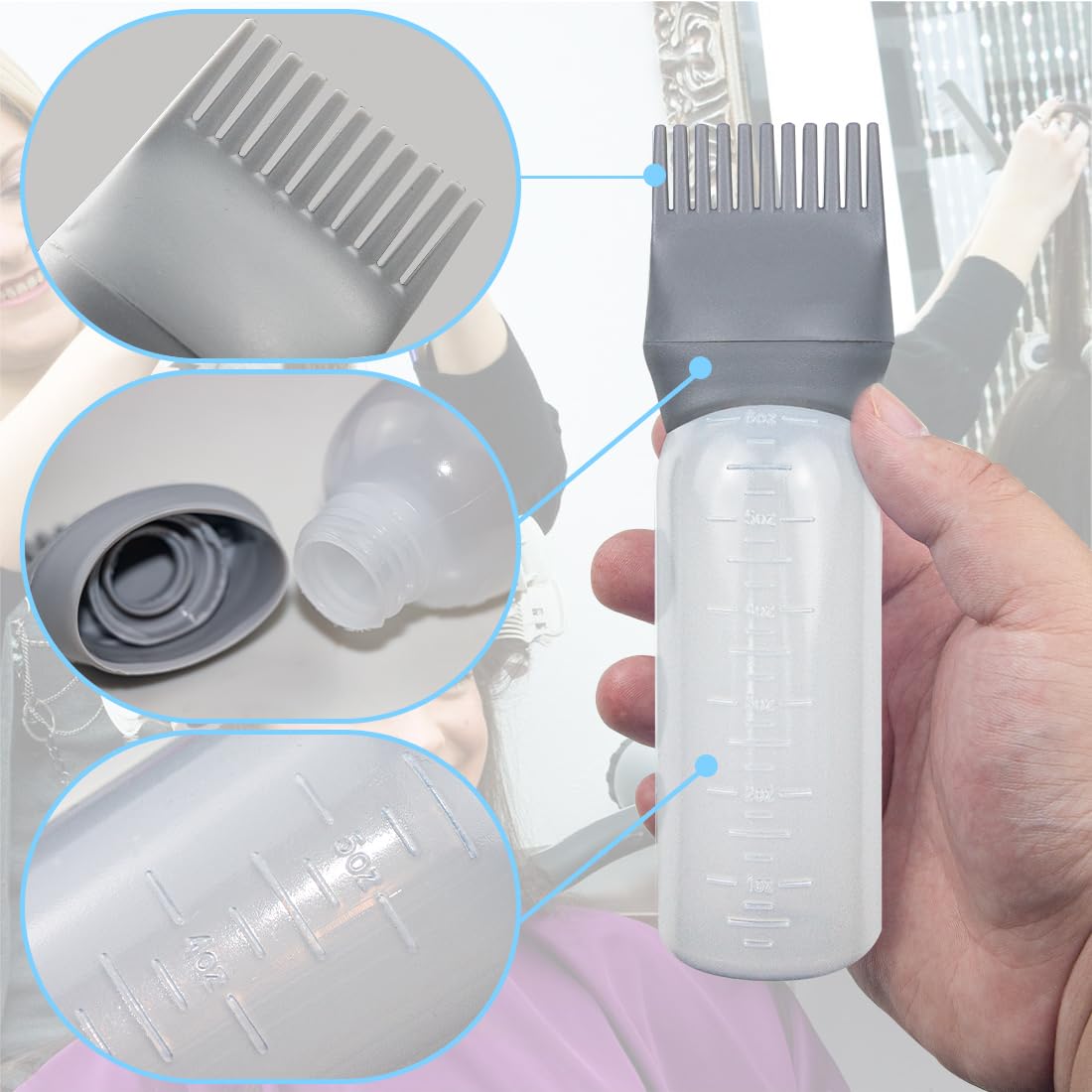 ELANE 4 Pack Root Comb Applicator Bottle for Hair Oiling, Dye, Shampoos and Salons (Purple+Grey)