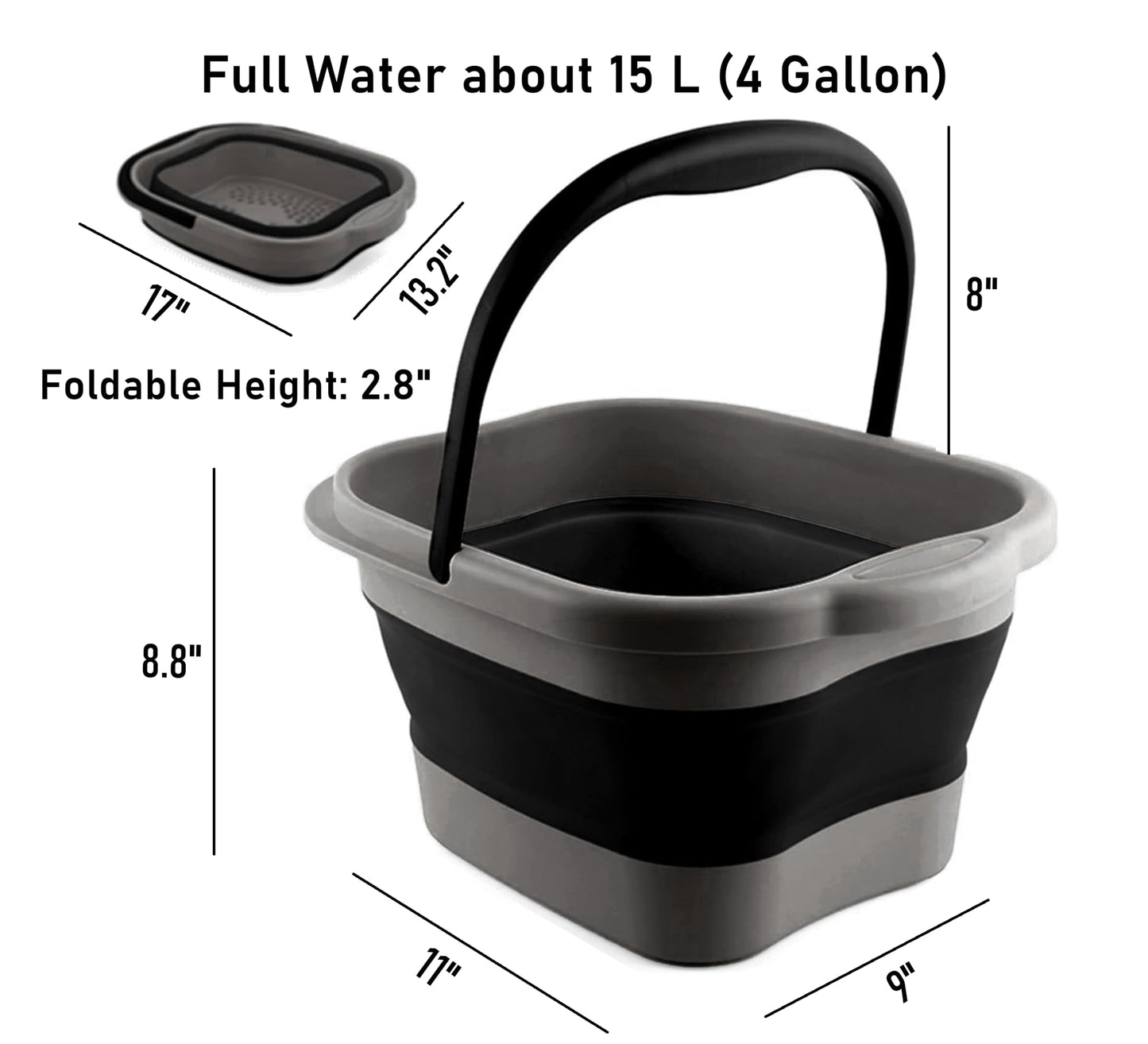 DoroSun Collapsible Foot Tub Feet Soaking Spa Bath with Massager Acupoints for Circulation, Plastic Inflatable Feet Soak Basin Foldable Foot Soaker Bucket Footbath Bowl Tools for Men Adults, Black