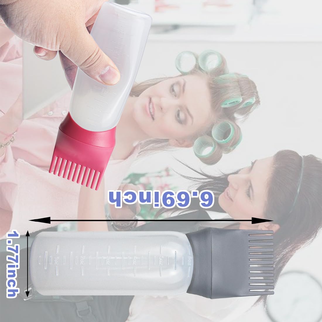 ELANE 4 Pack Root Comb Applicator Bottle, Oil Comb Applicator for Hair Dye, Shampoos, Salons. (Grey+Red)