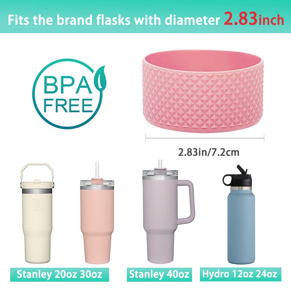 2 Pcs Tumbler Bottom Protector Flask Silicone Boot for Stanley Quencher Adventure 40oz & Stanley IceFlow 20oz 30oz and Compatible with Hydro Flask 12oz 21oz 24oz (Diamond blackx2)