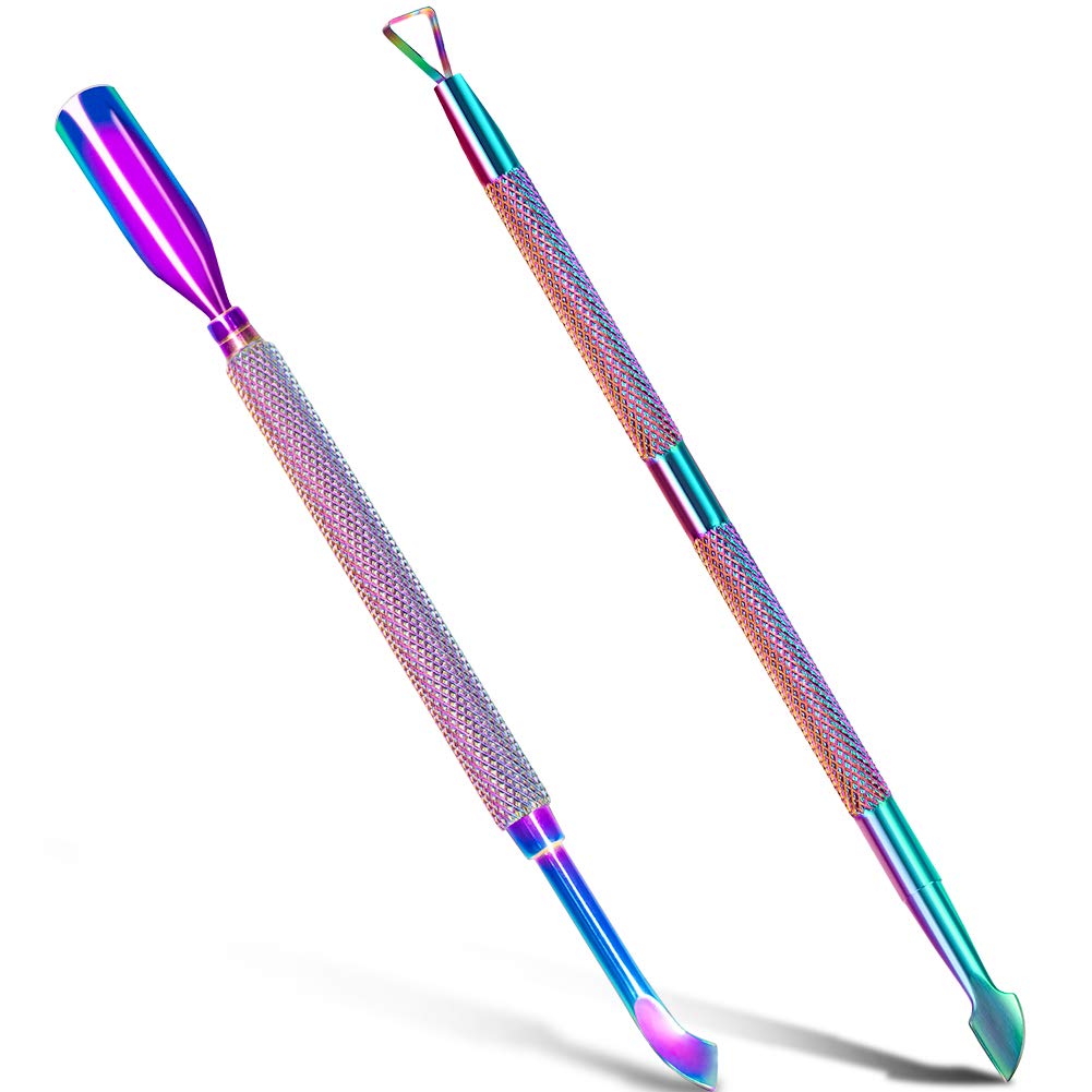 2PCS Metal Chameleon Cuticle Pusher and Cutter Remover Salon Quality Stainless Steel Gel Nail Polish Peeler Scraper Durable Manicure and Pedicure Cleaner Tool For Fingernail and Toenail