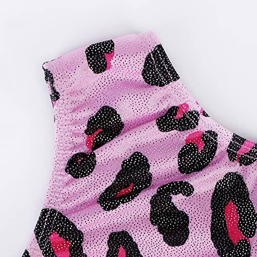 EQSJIU Leotard For Children Girls Gymnastics Leopard Pink Black Cute Shiny Sparkle Tumbling Outfits For Girls 8-9 Years