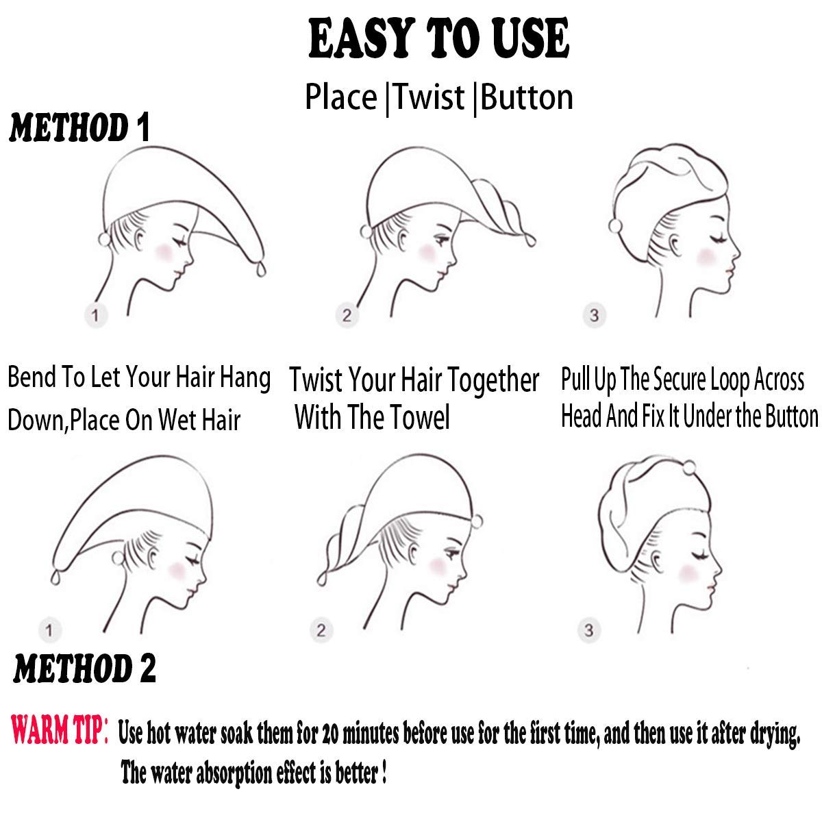 ELLEWIN Microfiber Hair Towel Wrap for Kids Girls 2 Pack Hair Turban Drying for Women Set Absorbent Quick Dry Twisty Anti Frizz Towel for Curly Long Thick Hair (Mermaid)