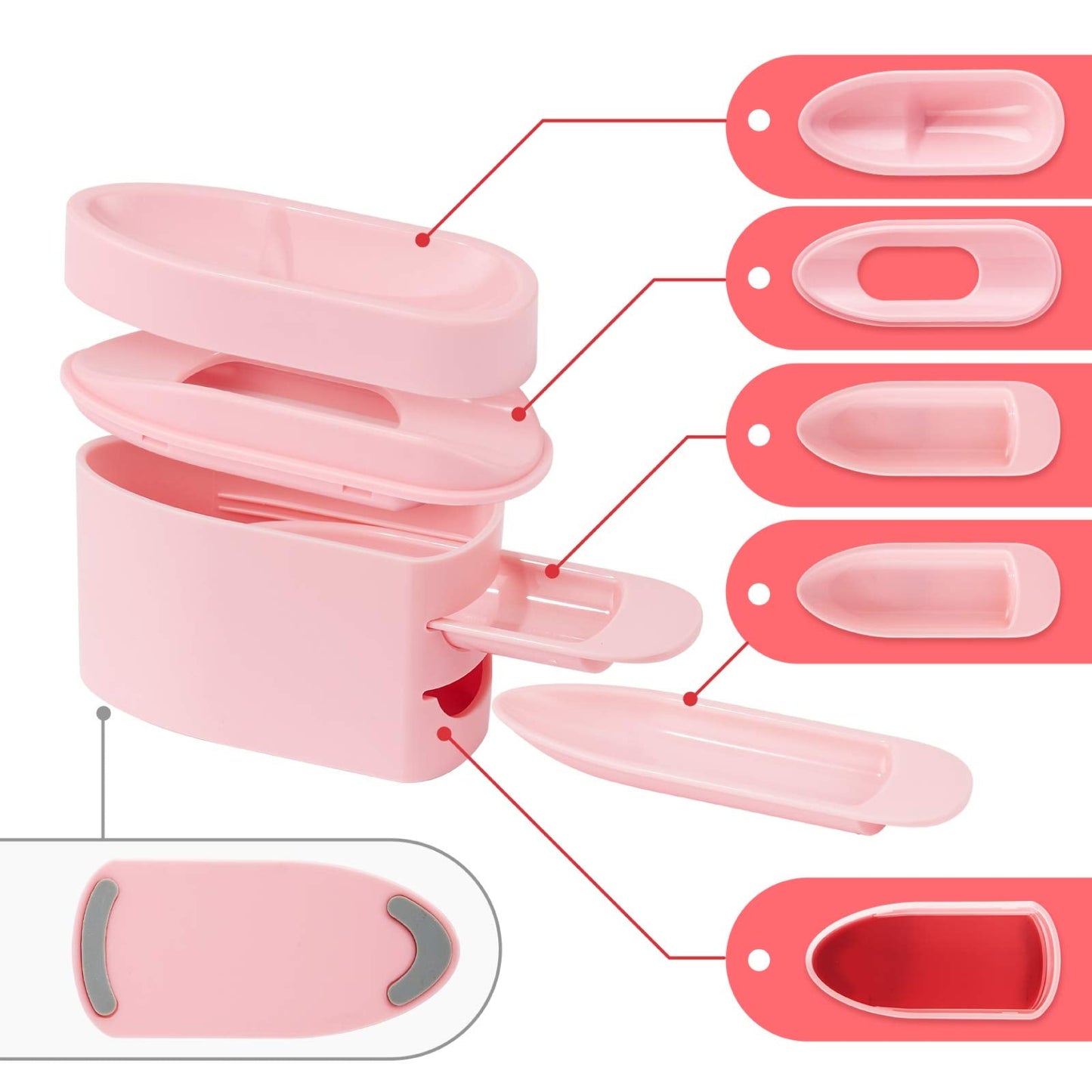 2-in-1 Dip Powder Recycling Tray System & French Tip Mold Dip Nail Tray - Nail Powder Glitter Rhinestones Pearls Saver Holder Storage Container Recycling Tool - French Smile Line Making Mold - Pink