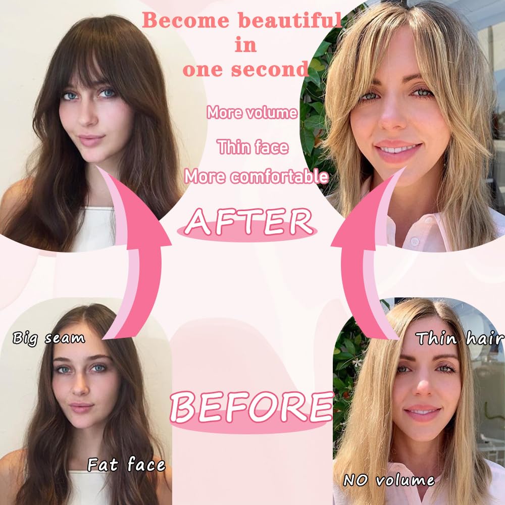 EROADE Toppers for Women Real Human Hair, 3D Human Hair Toppers for Women with Thinning Hair 165% Density Middle Part Clip in Bangs Toppers Hair Pieces (Light Brown, Side Bangs)