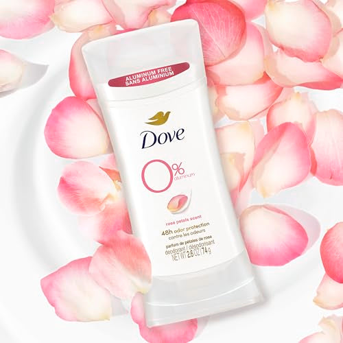 Dove 0% Aluminum Deodorant Stick Rose Petals 3 Count Non-irritating Deodorant for Underarm Care Kindest Aluminum Free Deodorant 2.6 oz