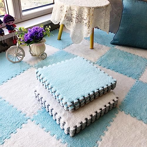 easycustomerlee 12pcs Interlocking Carpet Shaggy Soft EVA Foam Mats Fluffy Rugs Protective Floor Tiles Play Mats for Children Kids Room Home Parlor Bedroom(White)