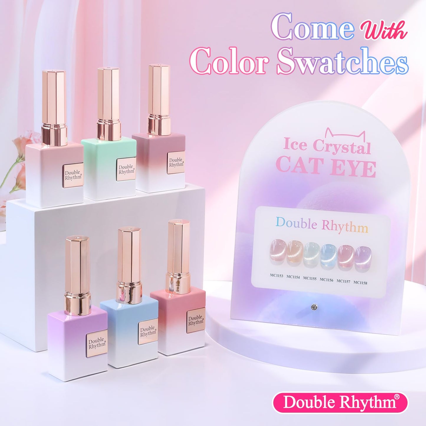 Double Rhythm Cat Eye Gel Nail Polish Set of 6 Same Color Same Bottle 0.5 Oz Shimmer Glitter with Magnet Holographic Reflective Magnetic UV Nail Polish Kit at Home (Silver Nude Pink Blue Purple-T6-28)